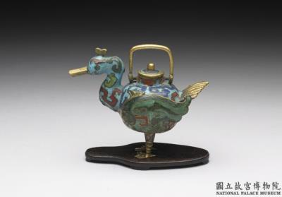 图片[2]-Copper ewer in the shape of a waterfowl with cloisonne enamels, Qing dynasty (1644-1911)-China Archive